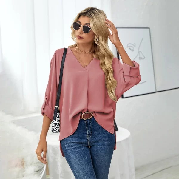 Elegant Button Sleeve Solid Casual Blouse