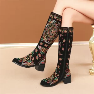 Cow Leather Intricate Ethnic Embroidered Boots