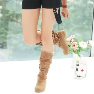 Women's Faux Suede Wrinkled Mid-calf Winter Boots