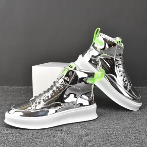 Cow Leather Unisex High-top Platform Silver Boots