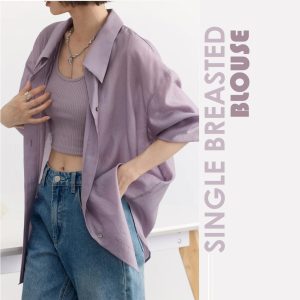Single-breasted Turn-down Collar Fashion Blouse