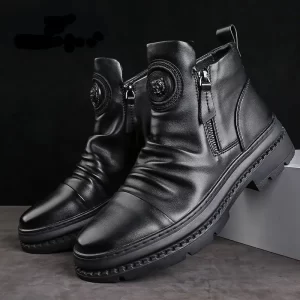 Soft Vegan Leather Plush Men's Zipper Ankle Boots