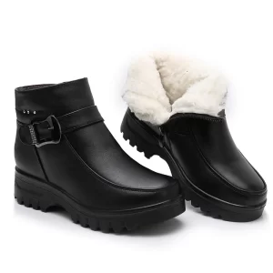 Soft Vegan Leather Thick Plush Women's Snow Boots