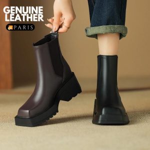 Elegant Genuine Leather Square Heel Boots