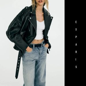 Women's Faux Leather Lapel Collar Fashion Jacket