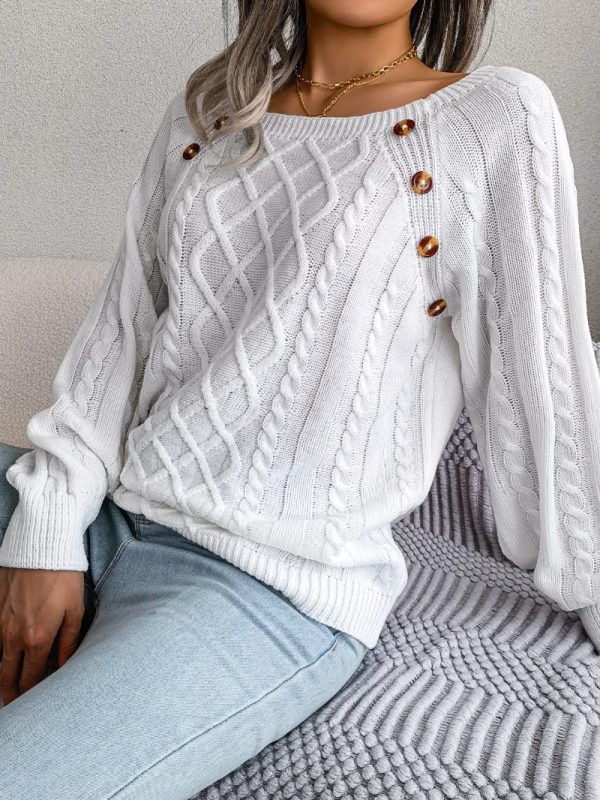 Casual Square Collar Long Sleeve Knitted Pullover