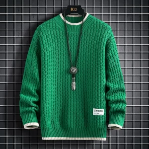New Hand-knitted Cotton O-neck Men's Sweater