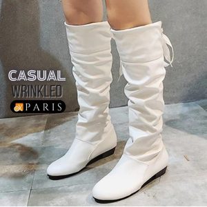 Casual Wrinkled Leather Knee-high Winter Boots