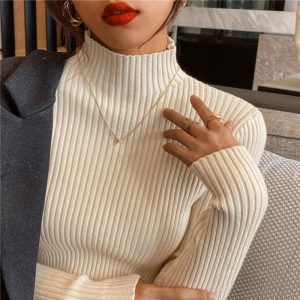 Turtleneck Machine Knitted Women's Sweater