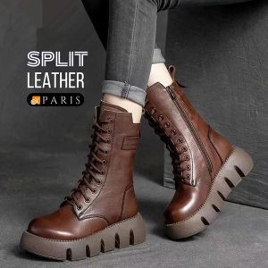 Split Leather Thick Sole Mid-calf Platform Boots