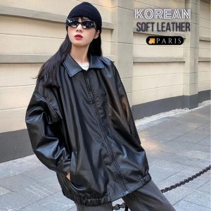 Women's Faux Leather Detachable Hooded Jacket