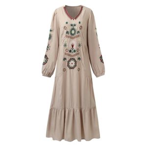 Retro Embroidered Cotton-linen Women's Dress