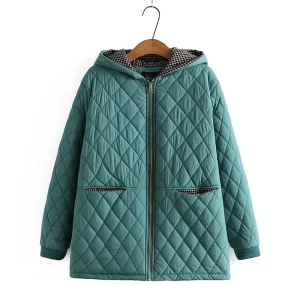 Plus Size Argyle Parka Fleece Warm Winter Jacket