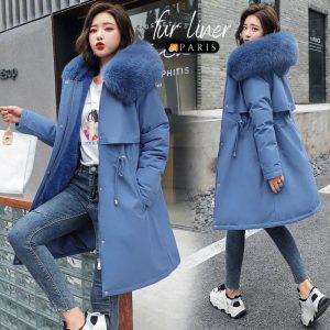 Korean Wool Liner Cotton Blend Fur Hooded Jacket