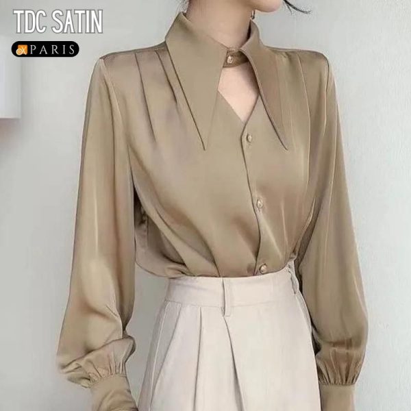 Town Chic Turn-down Collar Satin Fashion Blouse