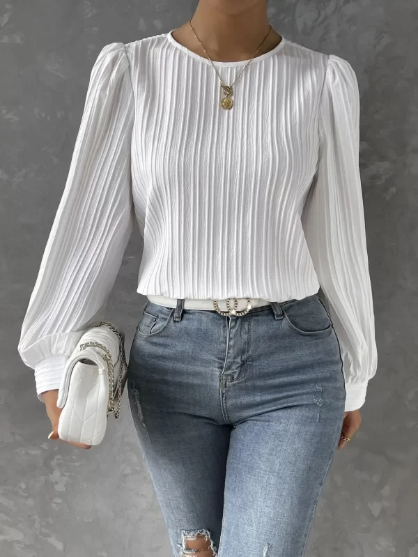 Pleated V-neck Lace Fashion Twill Blouse