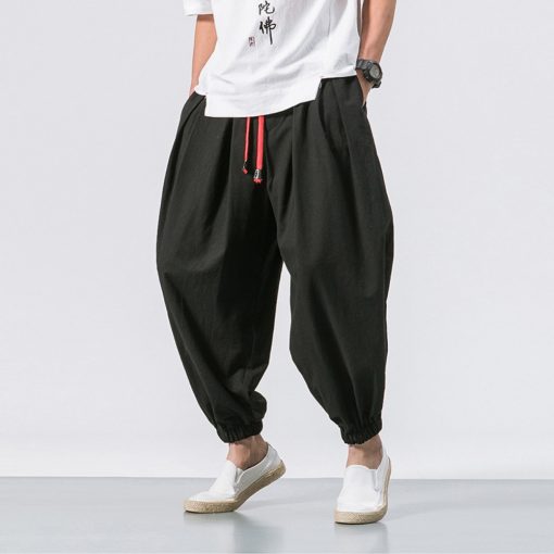 Cotton Linen Calf-length Men's Harem Pants