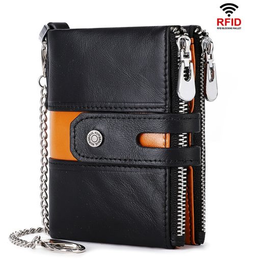 Cow Leather Handmade Zipper RFID Wallet