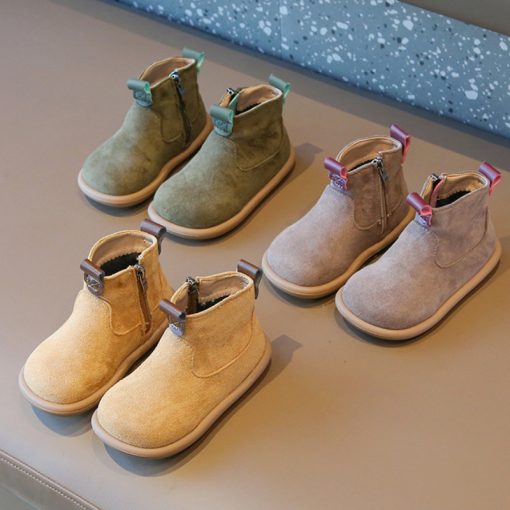 Leather Suede Velvet Lining Children's Boots