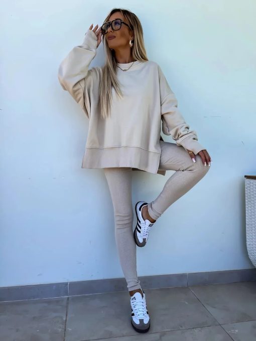 2-pieces Tight Pants Loose Casual Sweater Outfit