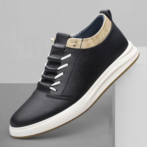 Split Leather Men's Solid Lace-up Sneakers